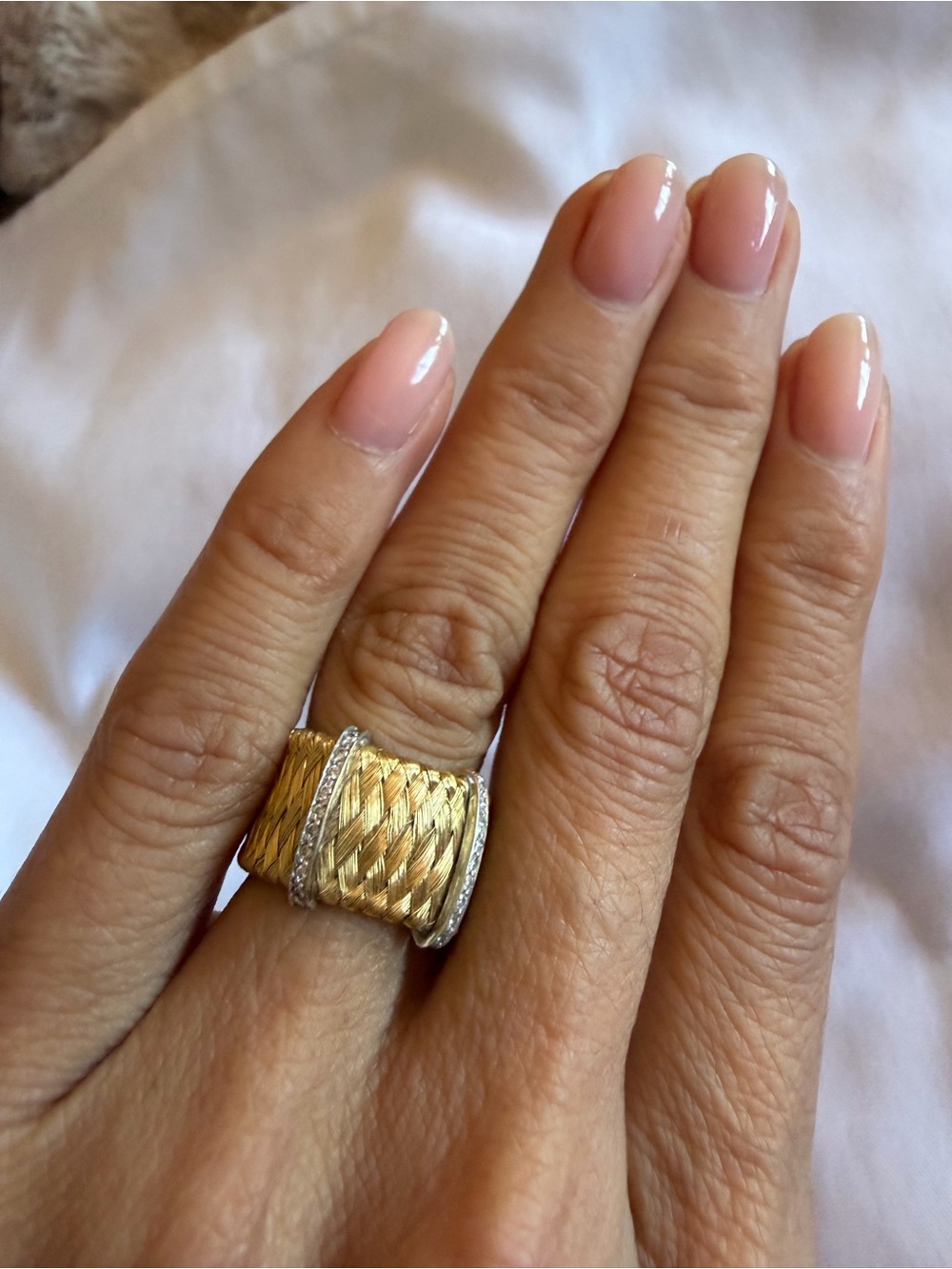 Roberto Coin Appassionata 18K Two-Tone Gold & Diamond Woven Wide Band Ring 5